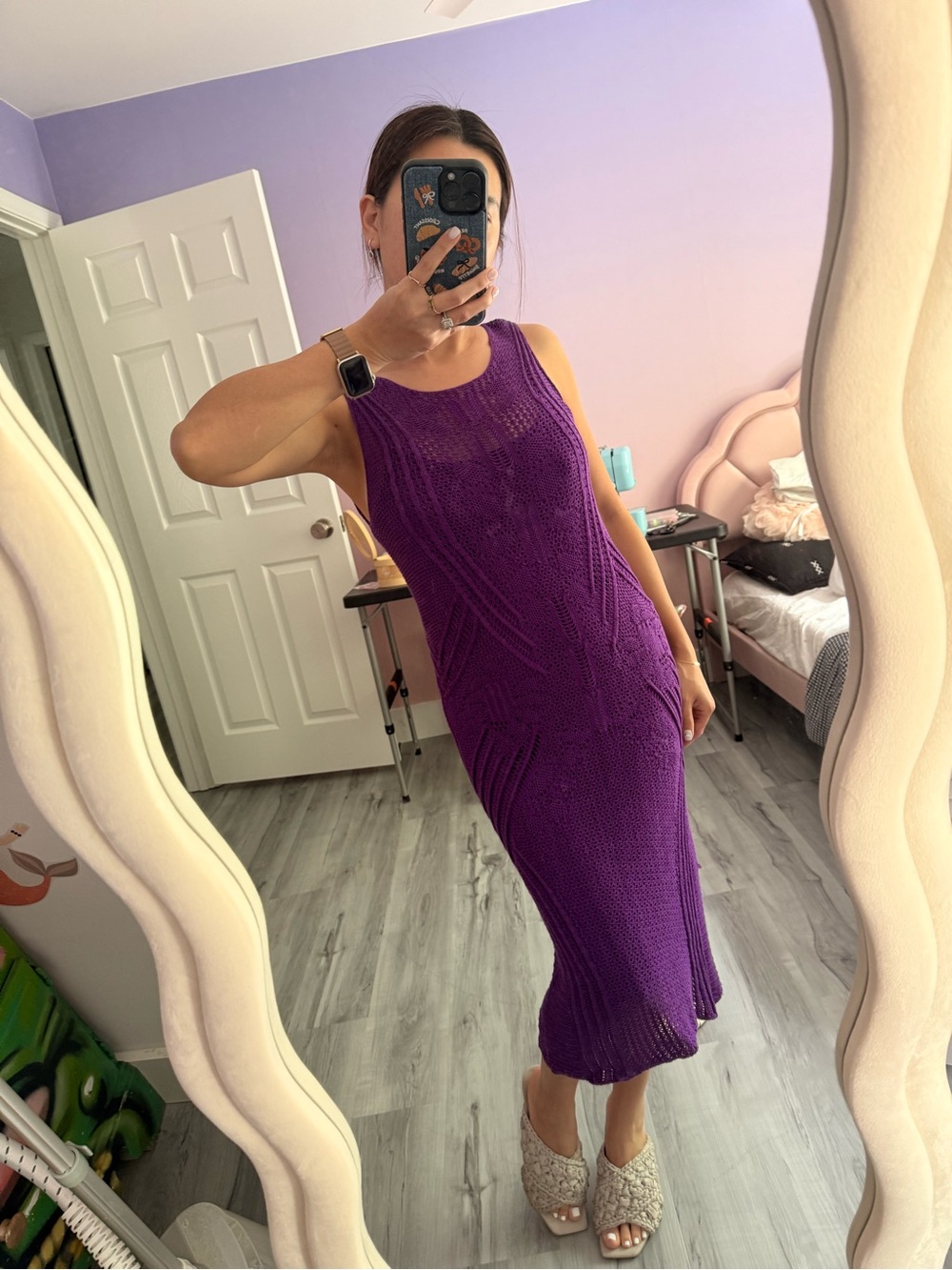 Lauren Ralph Lauren Purple Sleeveless Knit Midi Dress